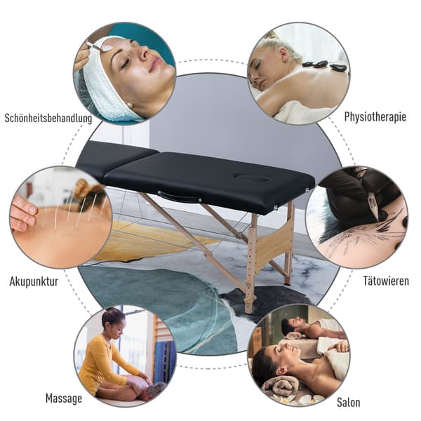 Massagestol, 186x60x58-81 cm, Sort, sammenklappelig