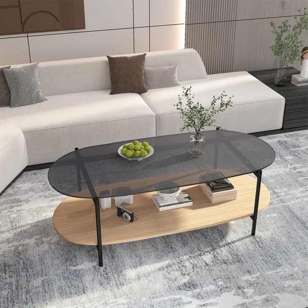 Sofabord 120x55x40 cm Grå Glas Eg