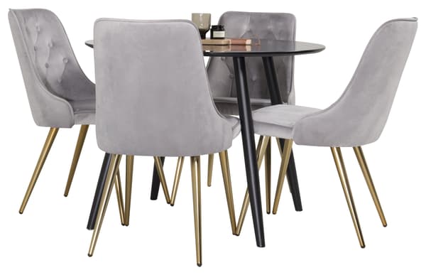Spisebord og stol sæt Plaza 100x75 cm Sort Velour Spiseområde