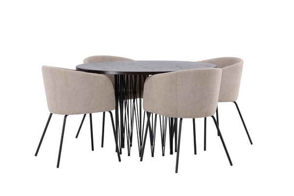 Spisebord og stol sæt 120 cm sort brun beige stof