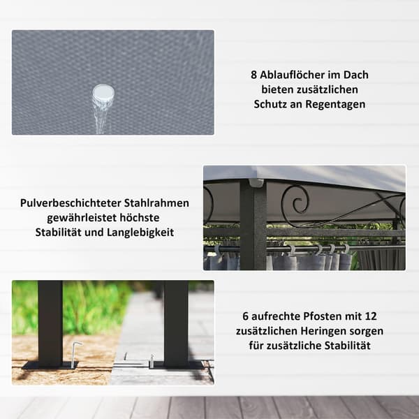 Havepavillon 300x400x280 cm Mørkegrå Stål