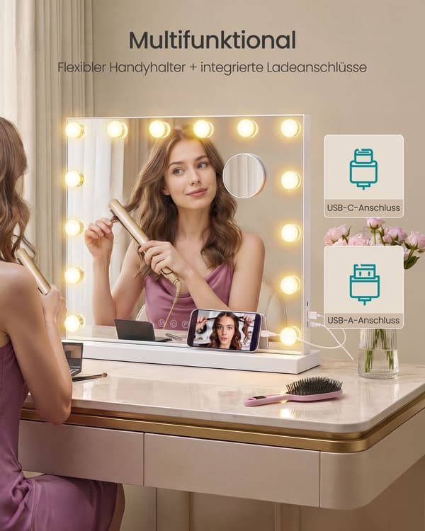 Hollywood-makeupspejl med 14 dæmpbare LED-lys