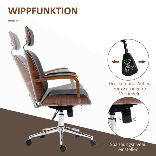 Kontorstol, Ergonomisk skrivebordsstol, 66x65x115-125 cm, Sort, Kunstlæder