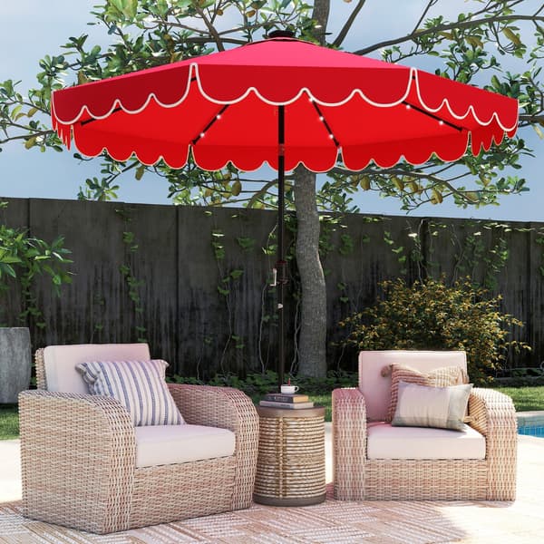 Parasol med LED-belysning 307x253 cm rød