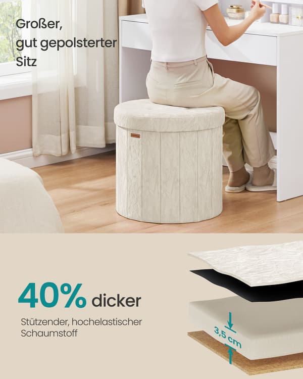 Rund opbevaringspuf, foldbar, PU-læder, 65 L