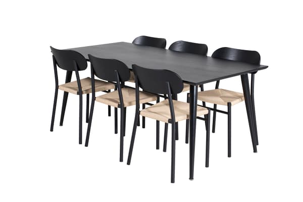 Spisebord og stol sæt 180x90 cm Sort