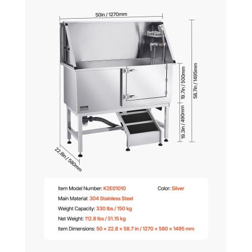 Hundevaskestation, 127x58x149,5 cm, Sølv, Rustfrit stål
