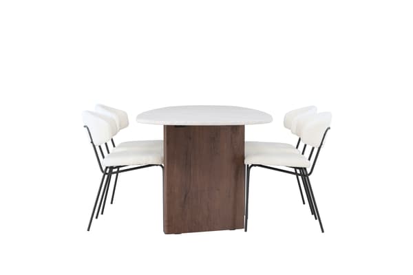 Spisebord og stol sæt Grönvik 180x75 cm Brun MDF Bouclé stof