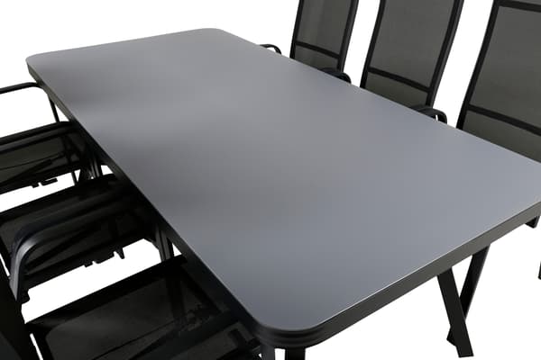 Spisebord og lænestol sæt med sort glas