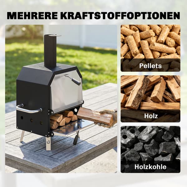 Udendørs Pizzaovn 55,5x47x66 cm Sort Rustfrit Stål