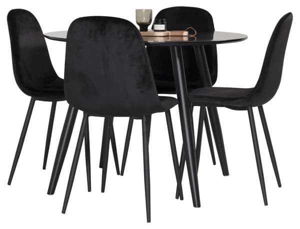 Spisebord og stole sæt Plaza 100x75 cm Sort