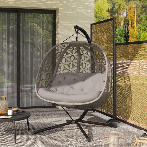Hängstol med stativ 126x126x176 cm Sand Fällbar Polyester