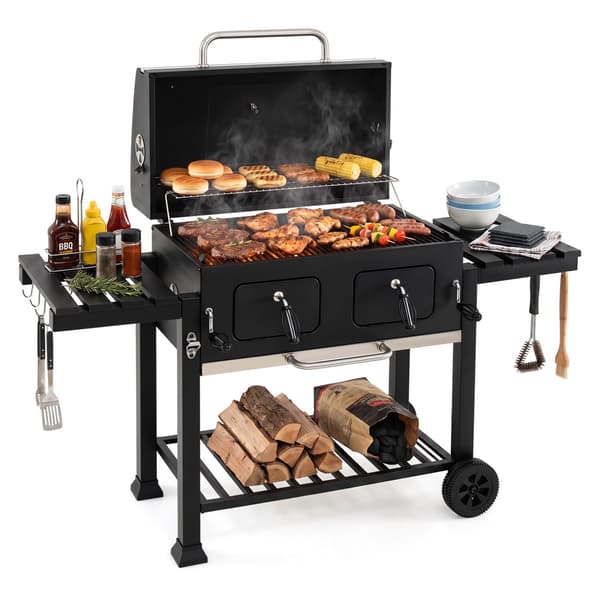 Kulgrill med løftbare kulbakker 156x56x110,5 cm sort