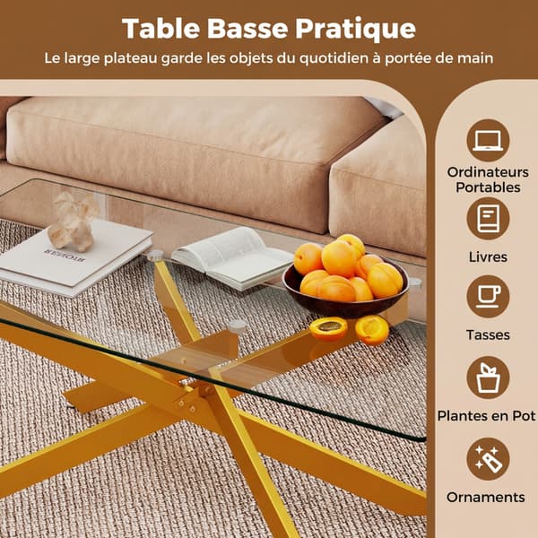 Soffbord, 120x60x45.5 cm, Guld, Härdat glas , Star