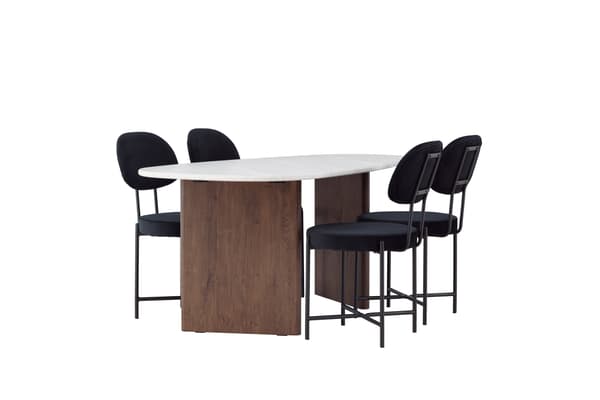 Spisebord og stol sæt Grönvik og Stella 180x75 cm Sort MDF