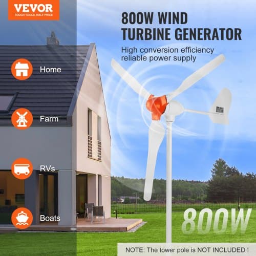 Vindmøllegenerator 150x150x103 cm Hvid, 800W, 3-bladet, MPPT-controller