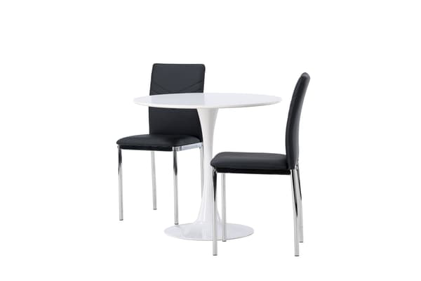 Spisebord og stole sæt 60 cm hvid og sort MDF og stål