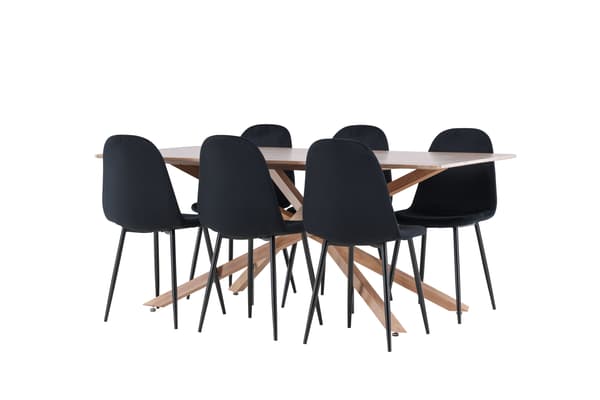 Spisebord og stole sæt 180x90 cm sort og mokka