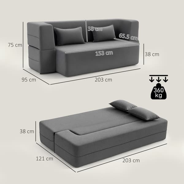 Bäddsoffa, 2-sits skum, 203x95x75 cm, grå, tyg