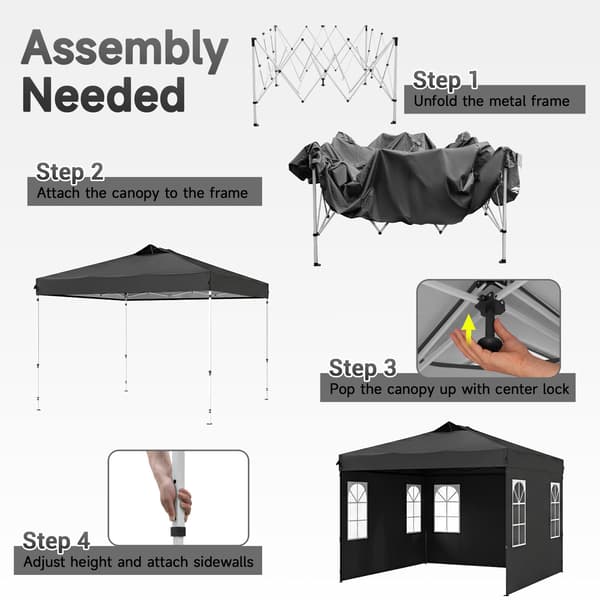 Pop-up pavillon 300x300x259-279 cm sort