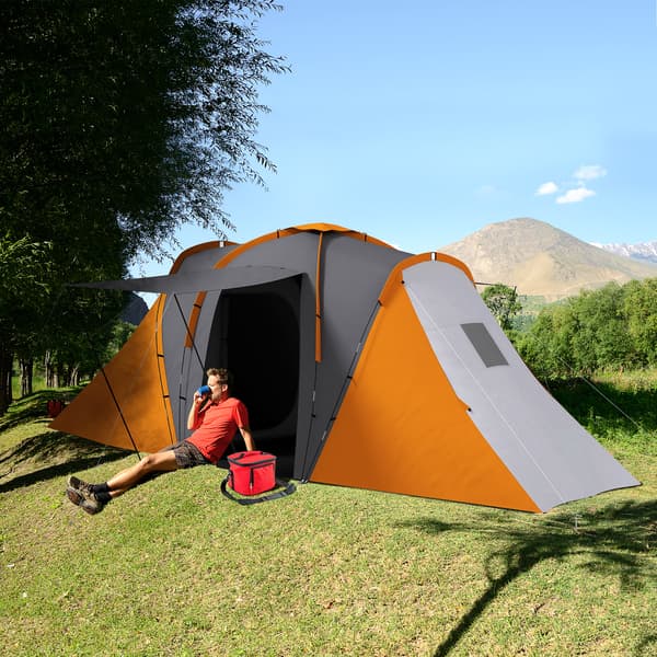 Tunneliteltta 555x225x190 cm Harmaa+Oranssi Polyesteri