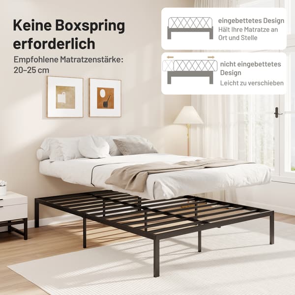 Sengestel, 194x141x30.5 cm, Sort, Metal Platform Opbevaring , Star