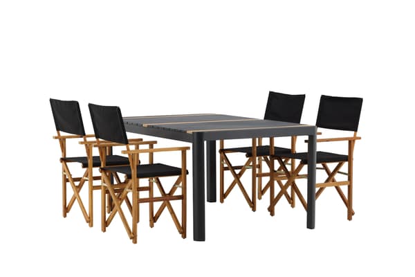 Spisebord og stol sæt 150x100 cm sort teak akacie