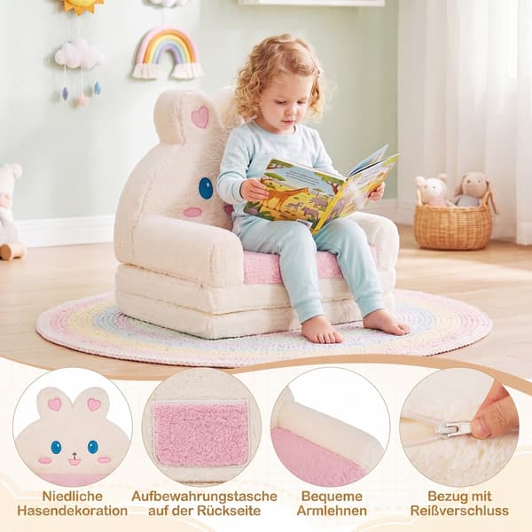 Sammenklappelig børnesofa, 57,2x44,5x54,6 cm, pink/beige
