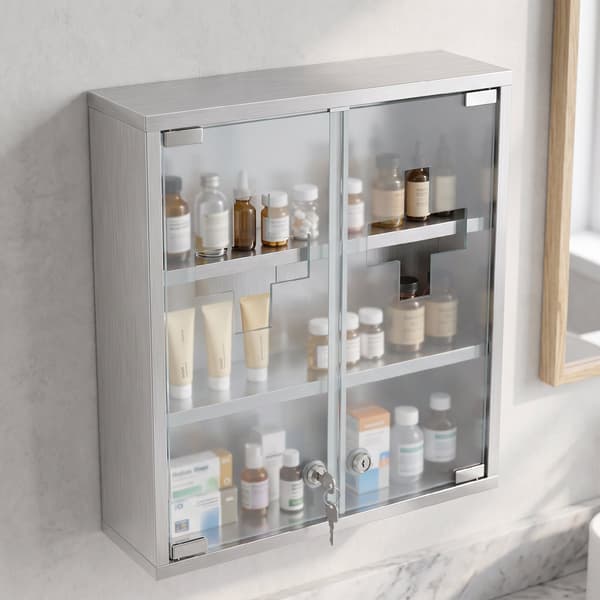 Medicinskab låsbart 48x46x12 cm sølv