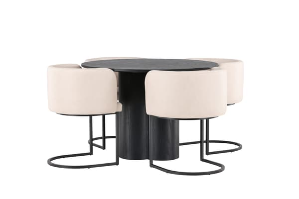 Spisebord og stol sæt Olivia og Simrishamn 110 cm sort beige MDF stof stål