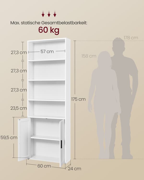 Bogreol 24x60x175 cm Hvid MDF