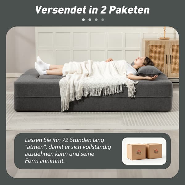 Bäddsoffa, 2-sits skum, 203x95x75 cm, grå, tyg