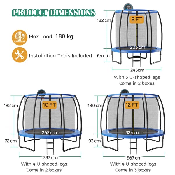 Trampolin med basketballkurv 8x8x8 ft blå/sort