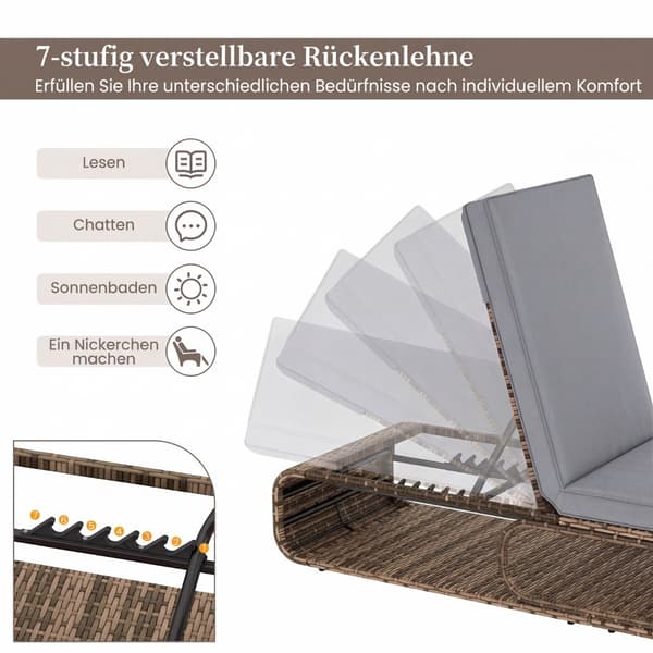 Aurinkotuoli 185x65x26-86 cm harmaa