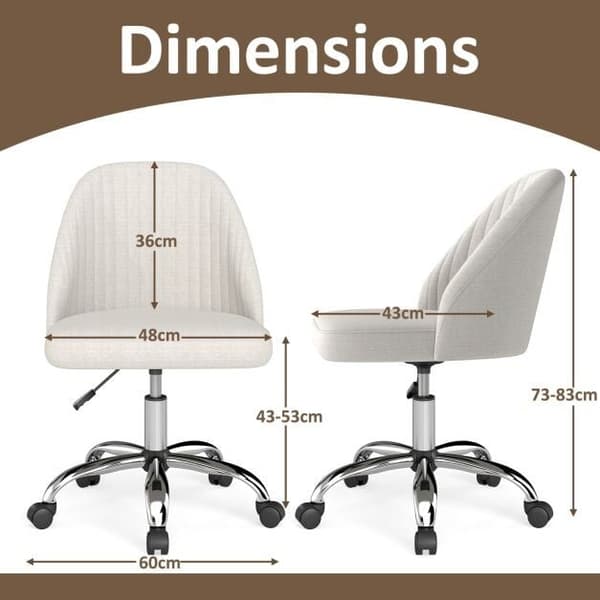 Kontorstol, 60x60x74-83 cm, Beige, Polstret