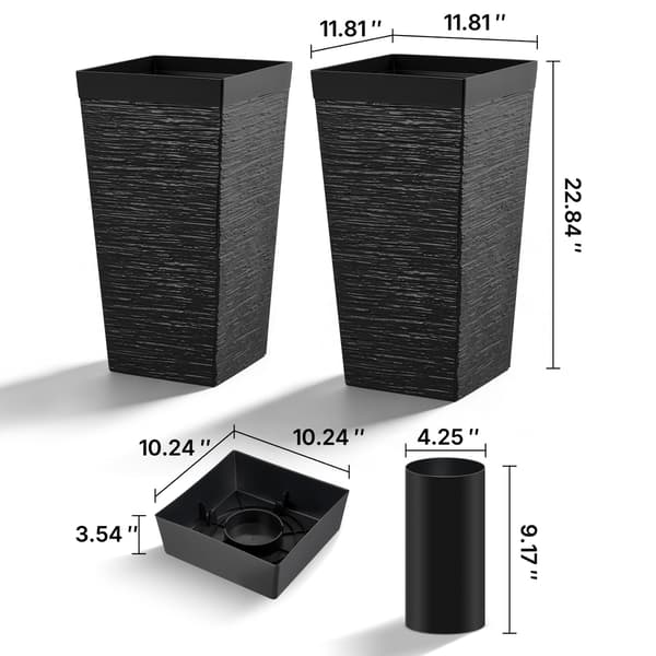 Planter Sæt 2 Stk 30x30x58 cm Sort Plastik