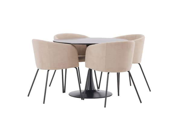 Spisebord og stol sæt 100 cm sort stof