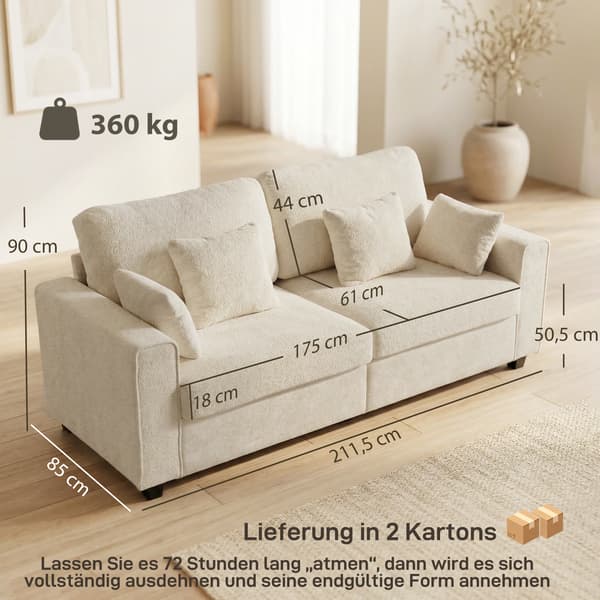 Soffa 3-sits 211,5x85x90 cm Beige sammetstyg