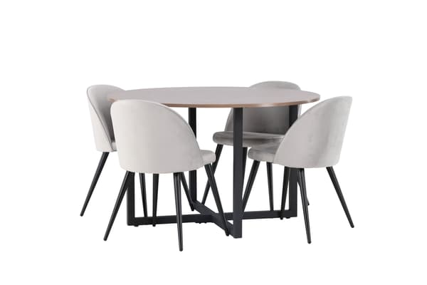 Spisebord og stole sæt Durango 120 cm sort valnød lys grå MDF fløjl
