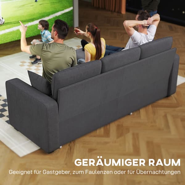 Bäddsoffa, L-formad gästssoffa 205x135x76 cm, mörkgrå, förvaring
