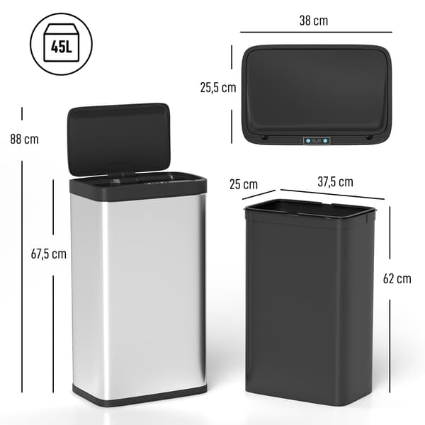Sensor affaldsspand 45 L 38x25,5x67,5 cm sølv