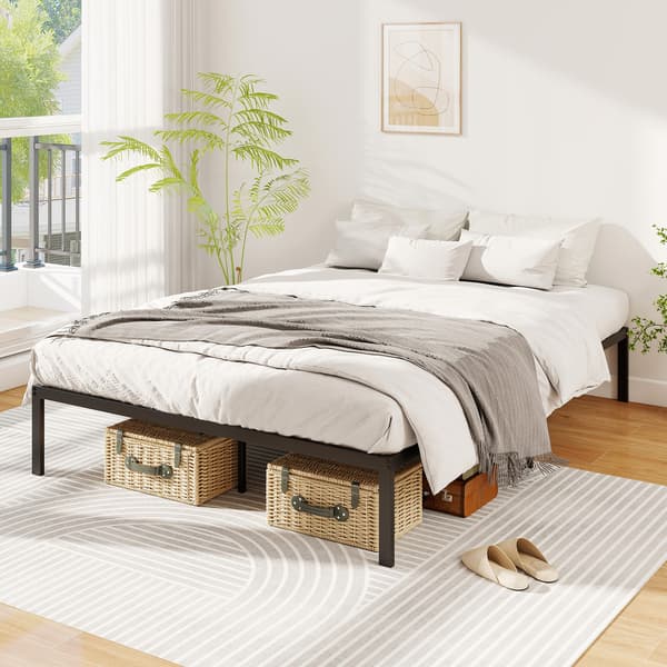 Sengestel, 194x141x30.5 cm, Sort, Metal Platform Opbevaring