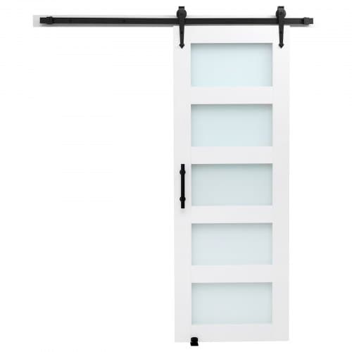 Skydedør i lade-stil, 76,2x213,4 cm, Hvid, MDF-panel og glas