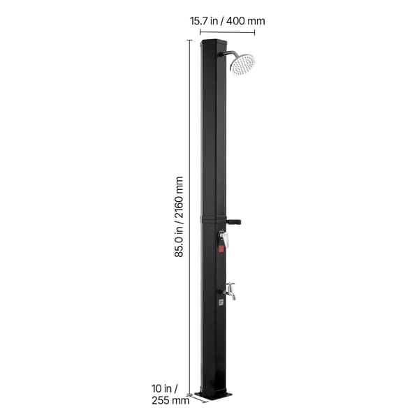 Udendørs solopvarmet bruser, 35L, 40x25.5x216 cm, sort