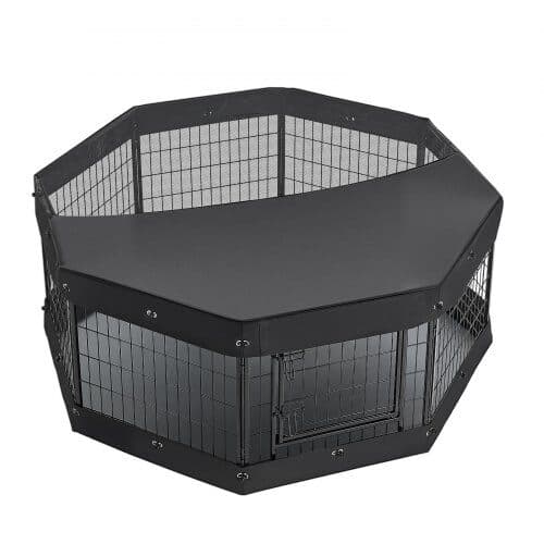 Hundegård 8 paneler med topdæksel og bundmåtte 162x162x61,5 cm sort