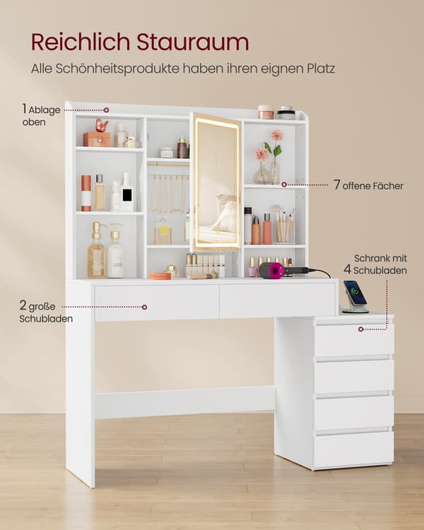 Sminkbord 40x124,7x145 cm Vit trä