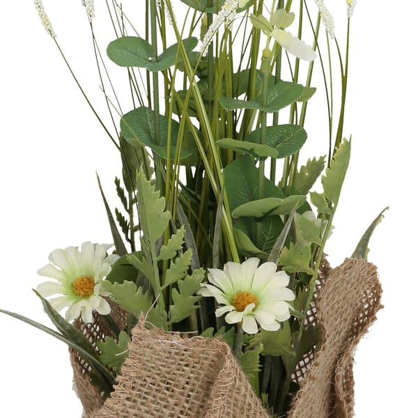 Kunstig blomst 35 cm hvid tusindfryd græs med potte