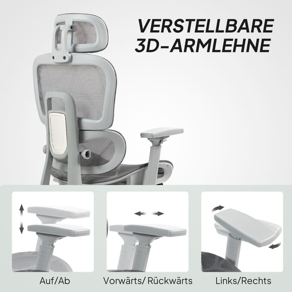 Kontorstol Ergonomisk Skrivebordsstol 66x64x114 cm Grå Mesh Stof