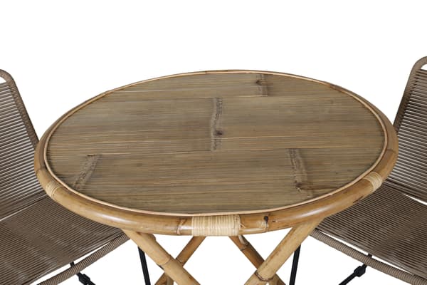 Spisegruppe: bord Cane og stole Lindos, ⌀80 cm, natur, sort