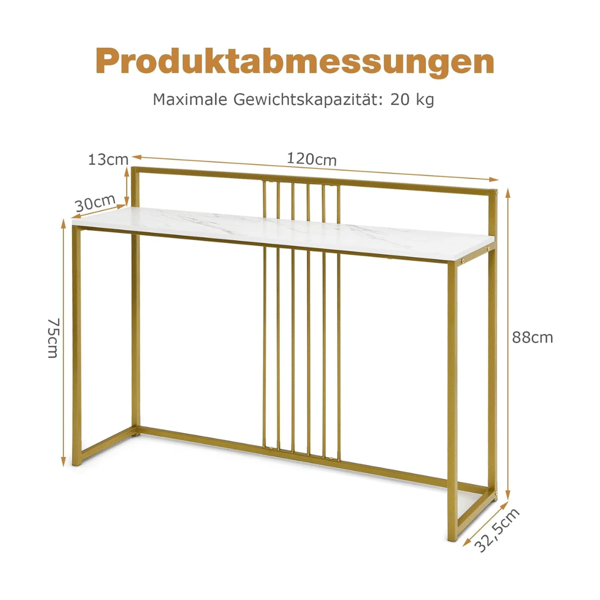 Konsolbord 120x32x88 cm hvid/guld